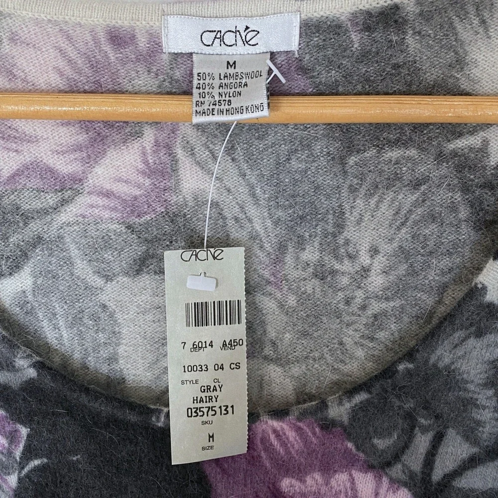 Cache Y2K Womens Lambswool Angora Sweater Med Floral Sequins Knit Top Dead Stock